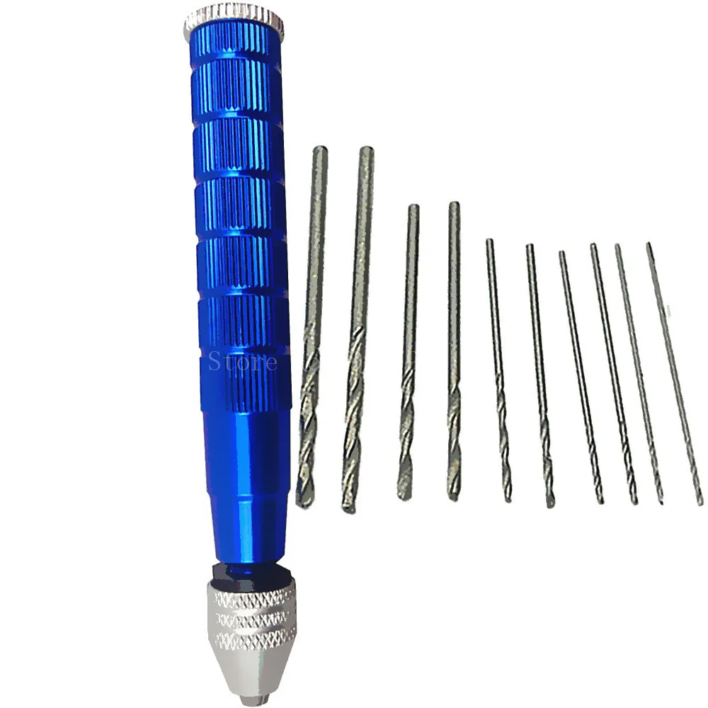 Mini Micro Aluminum Hand Drill With Keyless Chuck + 10pc Hss High Speed