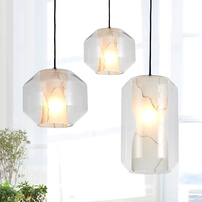 

Simple Post-modern Glass Imitation Marble Pendant Light Creative Bedroom Cafe Bar Restaurant LED lights 1/2/3head Free Shipping