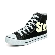 Популярная светящаяся парусиновая обувь с изображением меча; ручная роспись; обувь для костюмированной вечеринки в стиле аниме; высокие мужские кроссовки с граффити