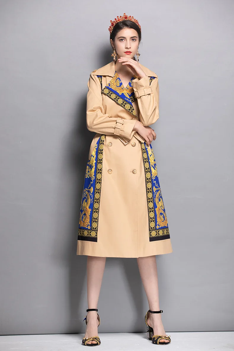WQJGR осень и зима длинный Тренч с отложным воротником женский длинный рукав высокое качество сплайсированная деловая верхняя одежда