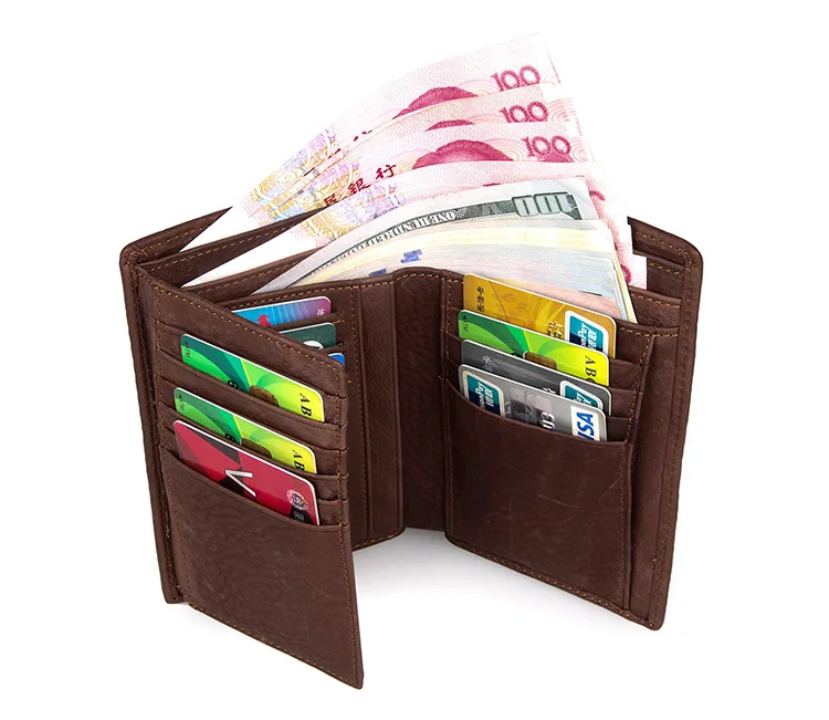 

New High Quality 100% Genuine Leather Men Wallets Natural Cowskin Money Pocket Large Capacity Men's Purses Wallet Man #VP-J8089