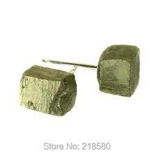 СЕР-003 бохо стиль ювелирный куб Пирит серебряные серьги-гвоздики или золото