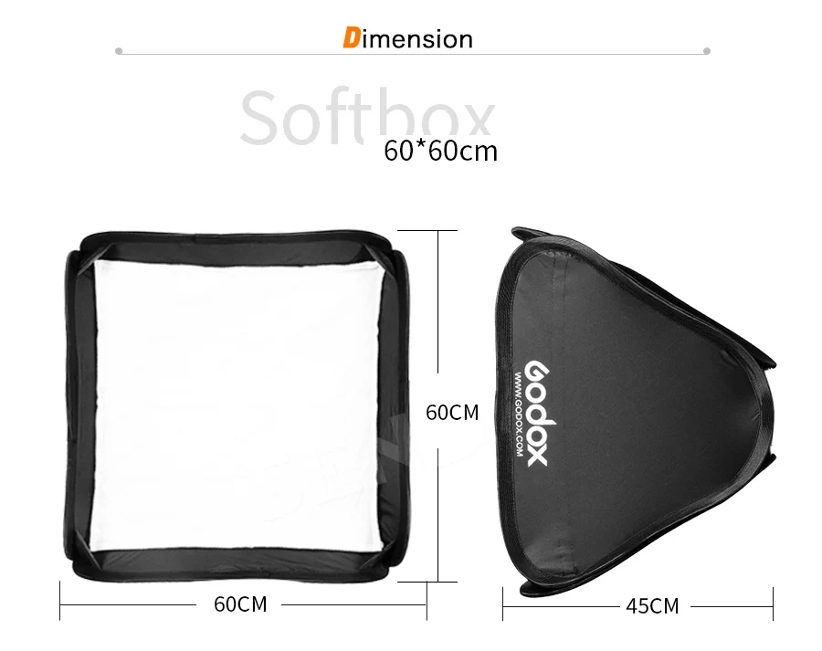 Godox 60*60 см рассеиватель для вспышки, софтбокс для фотостудии, софтбокс для вспышки Speedlite, светильник без кронштейна s-типа, держатель Bowens