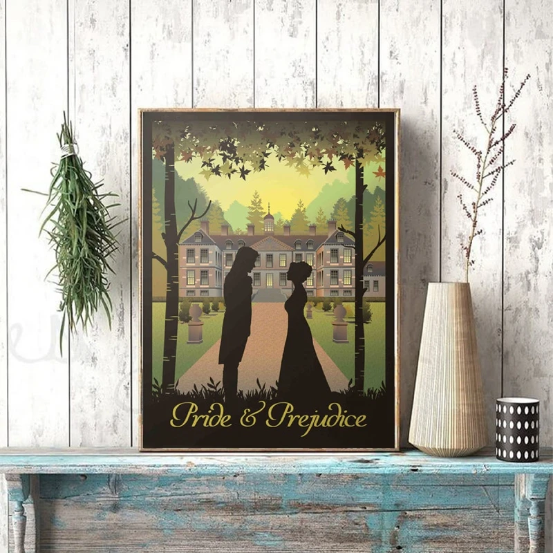 

Pride and Prejudice Book & Movie Poster Prints Jane Austen Gifts Vintage Wall Art Canvas Painting Picture Home Room Wall Decor