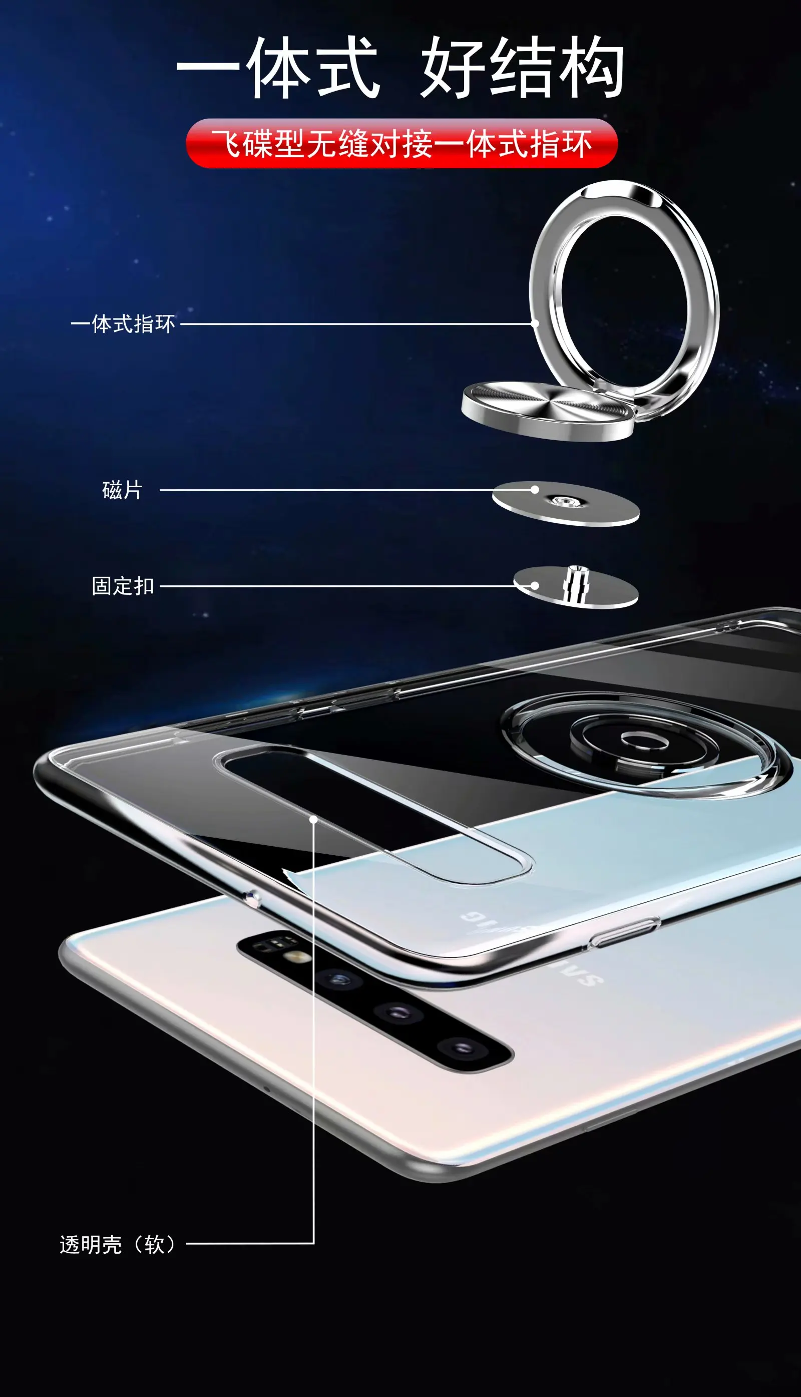 Для samsung Galaxy S10 Plus чехол с кольцом-подставкой магнит мягкий прозрачный защитный чехол на заднюю панель для samsung s10e s10plus