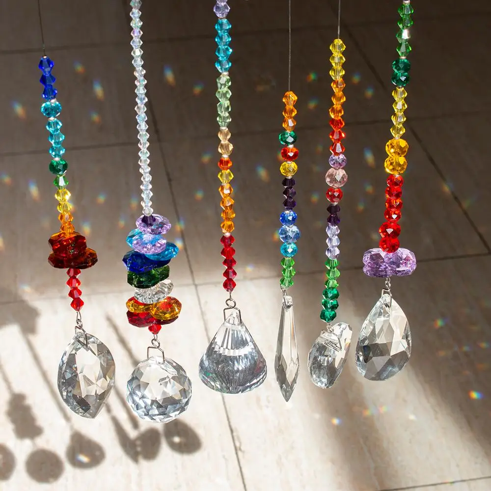 H&D Pack of 6,Colorful Crystal Chandelier Suncatchers Hanging Ornament Chakra Crystal Pendants for Home,Office,Garden Decoration