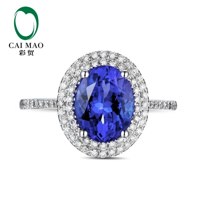 CaiMao 18KT/750 White Gold 1.87 ct Natural IF Blue Tanzanite AAA 0.30 ct Full Cut Diamond Engagement Gemstone Ring Jewelry
