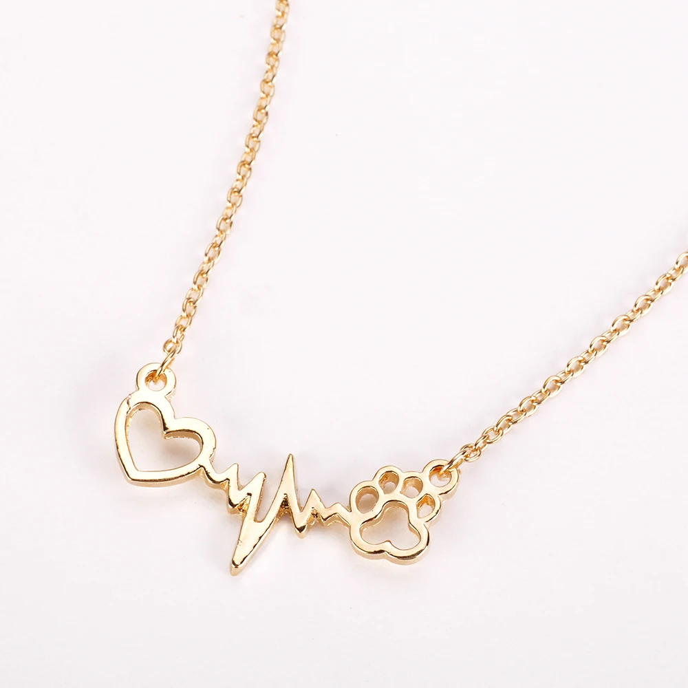 

Fashion Cute Pets Dogs Footprints Paw Heart Love Chain Pendant Necklace Necklaces & Pendants Jewelry for Women statment necklace