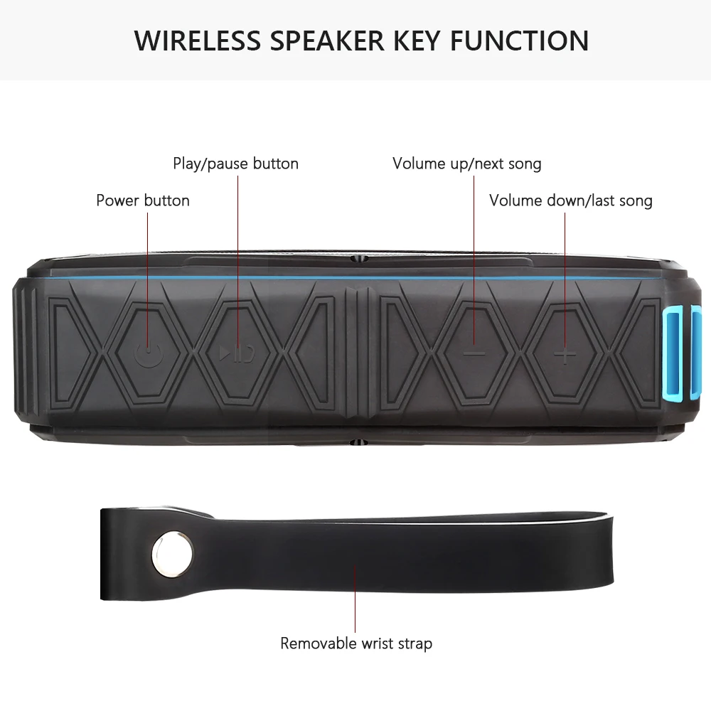 TOPROAD Waterproof IP66 Bluetooth Speaker Portable Outdoor Power Bank Speakers Wireless Stereo Music Player Support TF card AUX - ANKUX Tech Co., Ltd