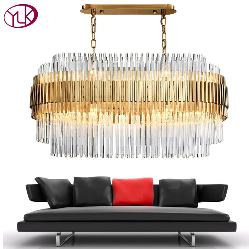 

Youlaike Modern Crystal Chandelier Rectangle Design Gold Chandeliers Lighting Luxury Dining Room Hanging Cristal Lustre