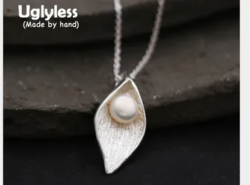 

Uglyless Real S 990 Silver Rhombus Pendant Necklace without Chain Calla lily Flower Jewelry Natural Pearl Handmade Ethnic Bijoux