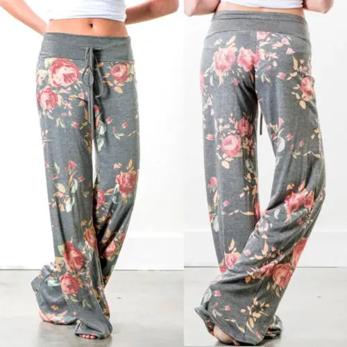 Femmes Boho Pantalon цветочные повседневные свободные винтажные большие Панталоны брюки-Палаццо женские цветочные брюки Капри