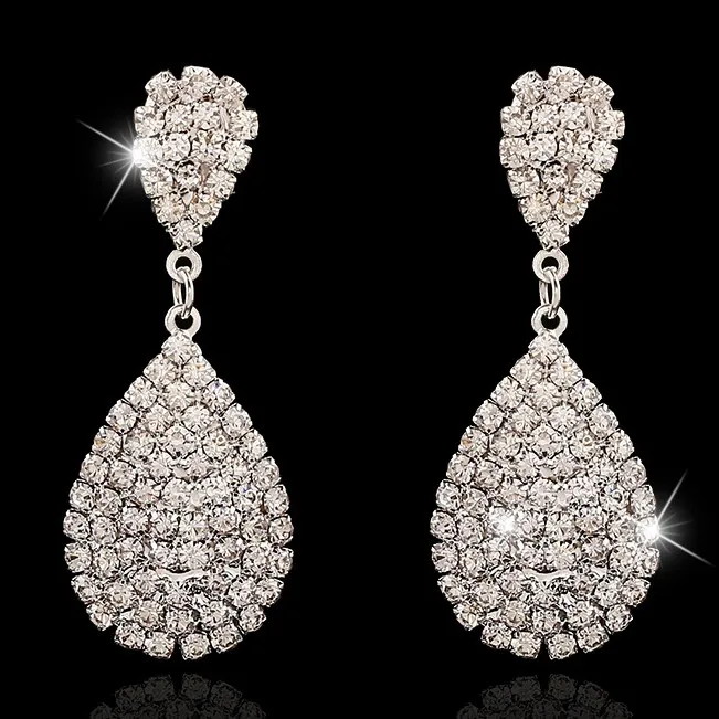 Ever Faith Sparkled Bridal Prom Jewellery Set For Women Rhinestone Teardrop Choker Necklace Dangle Earrings For Bride Bridesmaid Crystal Costume Accessories For Wedding Party Blue Gold-Tone