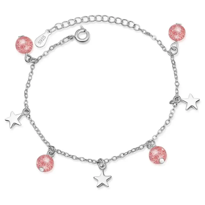 

New Strawberry Crystal Moonstone Star Cute Bracelets For Women Trend Creative 925 Sterling Silver Jewelry Gifts Bijoux SAB27