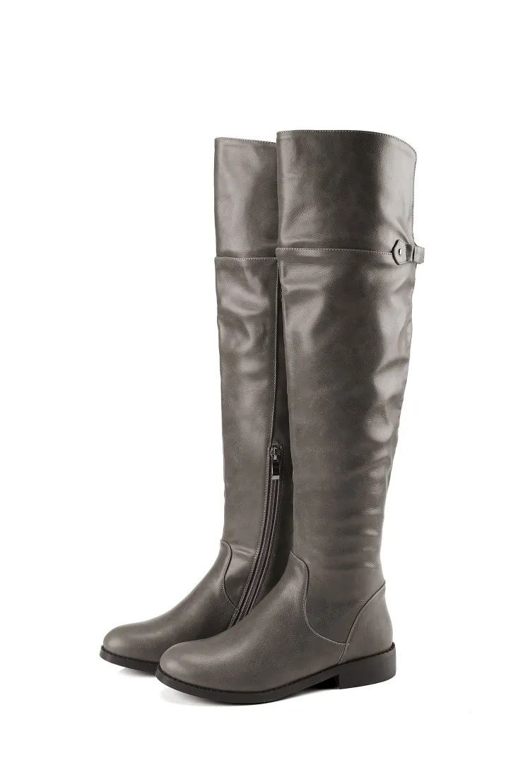 

New Plus Big Size 34-43 Black Gray Brown Zip Med Heel Sexy Over The Knee Thigh High Autumn Winter Women Waterproof Flat Boot