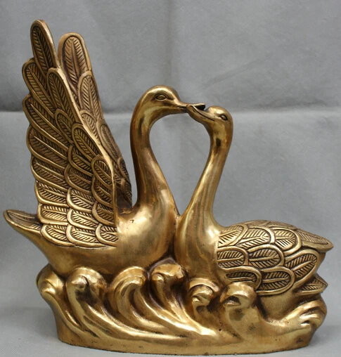 

JP S0524 11" Chinese Brass Fengshui Folk auspicious love swan Birds cygnus animal Statue B0403