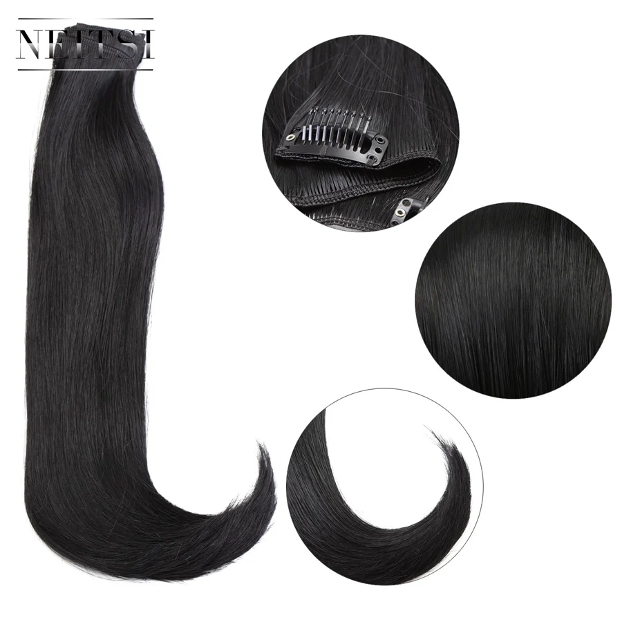 

Neitsi 14'' 3Pcs/Set 75g Clip in on Synthetic Hair Extensions Straight Hairpieces Black 890K#