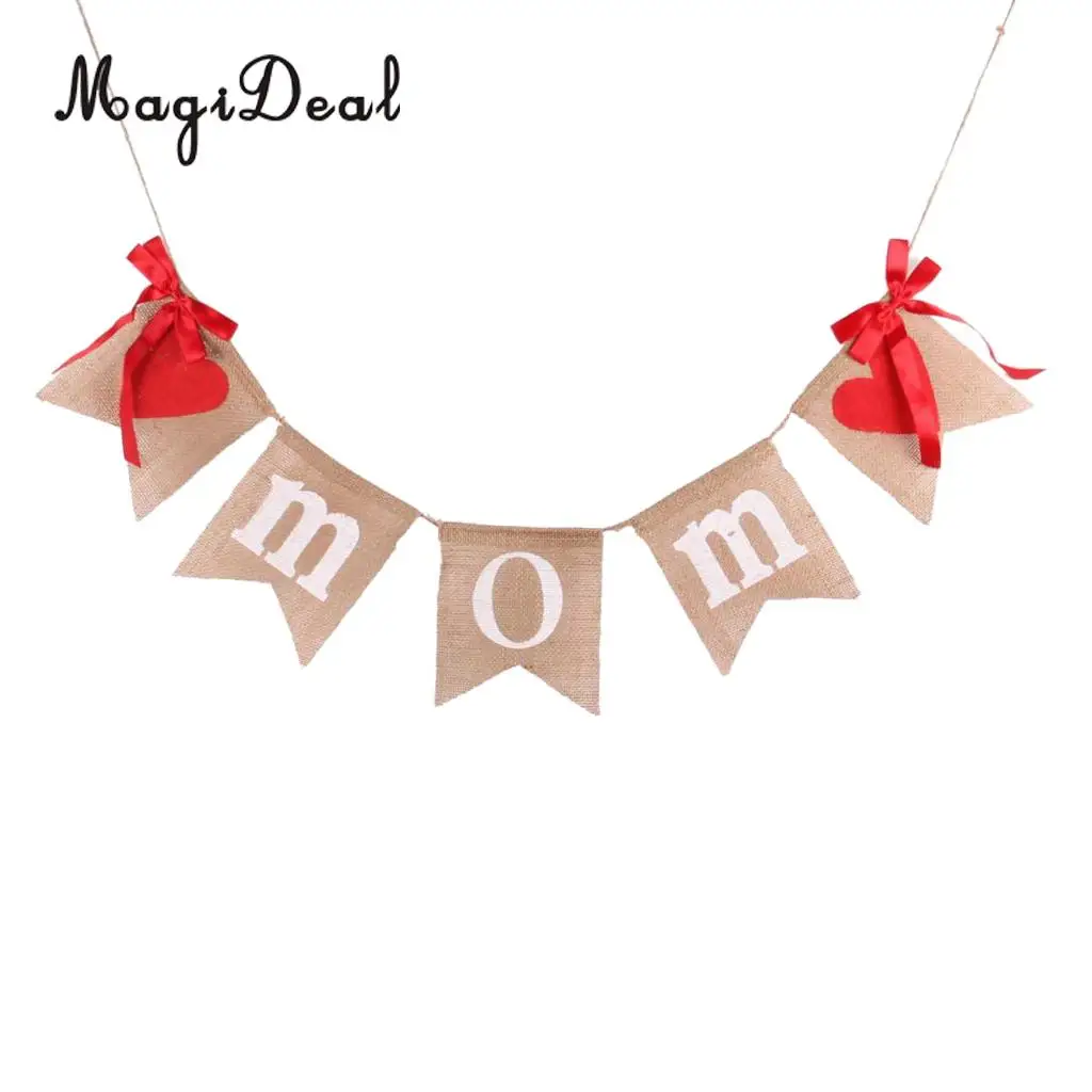 MagiDeal винтажные джутовые льняные баннеры с надписью Love Mom Burlap гирлянда для дня