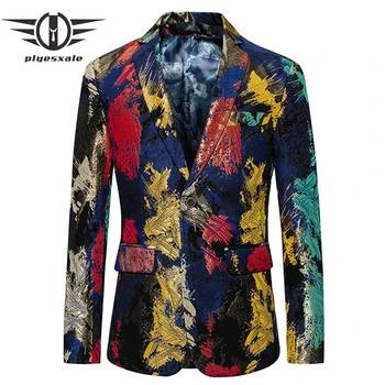 

Plyesxale Floral Blazer Men 2018 New Autumn Slim Fit Mens Casual Blazer Brand 5XL 6XL Colorful Stage Clothing Prom Blazers Q401