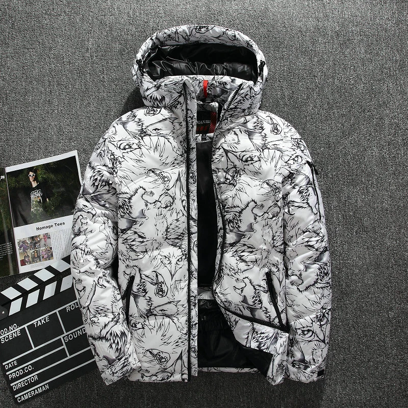 

Thick Warm Winter Jacket Men Printing Hooded Mens Down Parka Coat Casual Down Male Overcoat