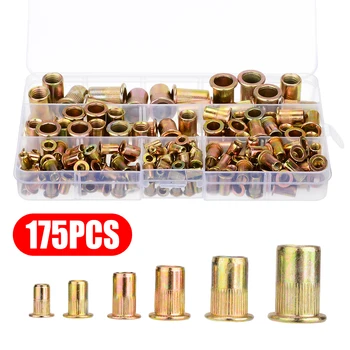 

New 175pcs/kit M3 M4 M5 M6 M8 M10 Zinc Plated Carbon Steel Nuts Rivnut Flat Head Threaded Rivet Insert Nutsert Cap Rivet Nut