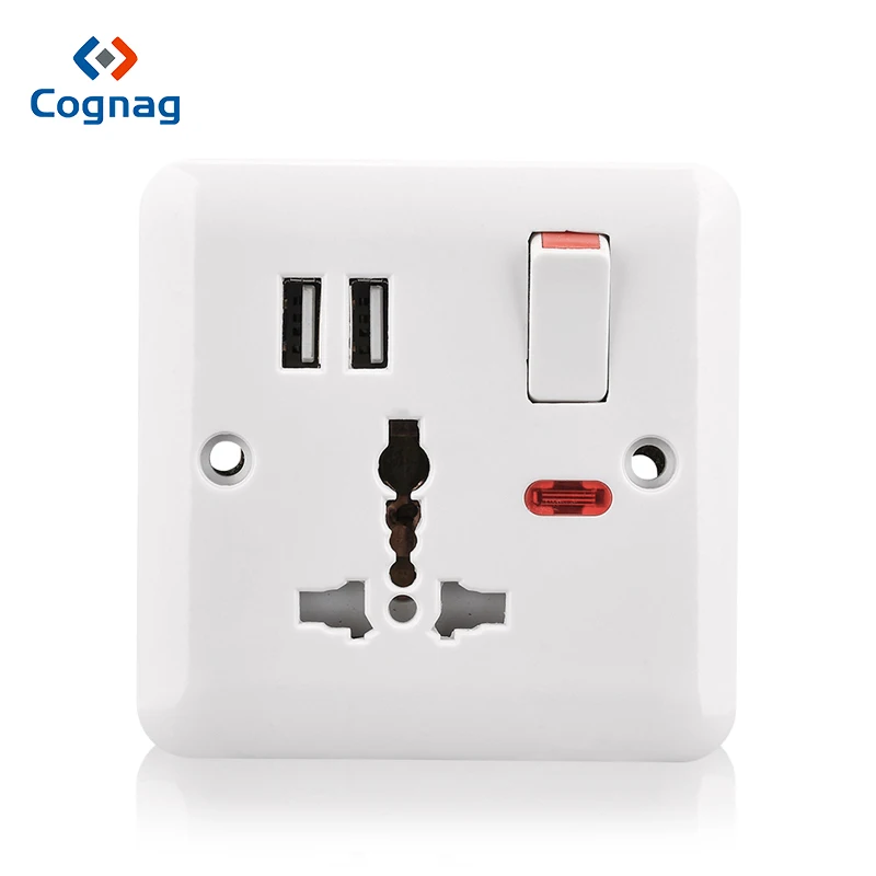 

Cognag White color multi plug socket 220v universal wall 2 USB port socket bakelite panle