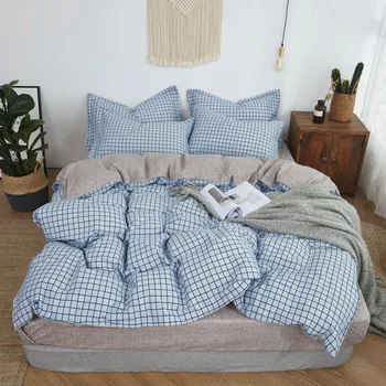 

Home bedding set geometry bed linen set cotton+Modal soft duvet cover set grid bedclothes washed cotton boys girls adult bed set