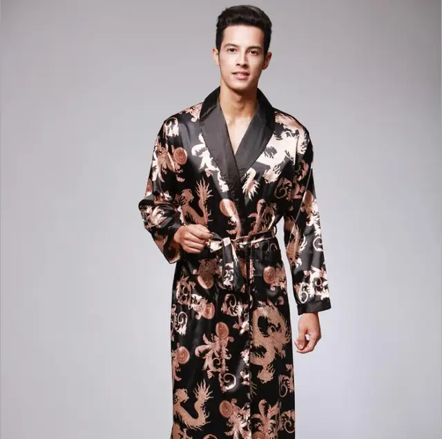 Luxury Men Robe 2018 Couple Bathrobe Brand Faux Silk Robes Long Home