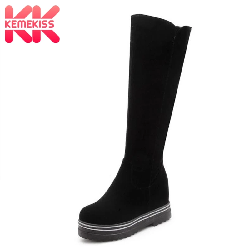 

KemeKiss Size 32-43 Platform Boots Women Winter Shoes Wedges Knee Boots Fur Warm Long Boots Fashion Sexy Ladies Footwear