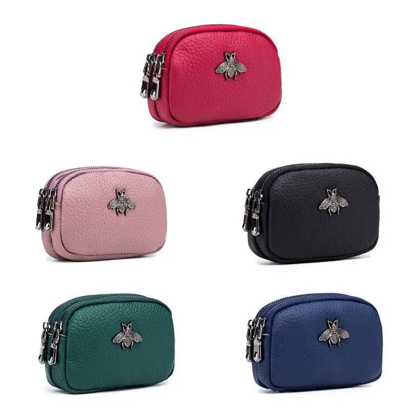 

Women Coin Purse Genuine Leather Female Double Zipper Travel Organizer Mini Pouch Storage Bag Small Wallets New