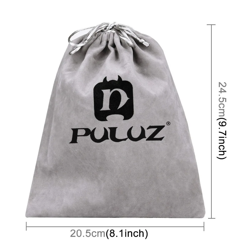 PULUZ 소프트 플란넬 파우치 가방, 스테이 코드 포함, 고프로 그레이 나일론 메쉬 보관 가방, 스테이 코드 액세서리 가방, 블랙/그레이