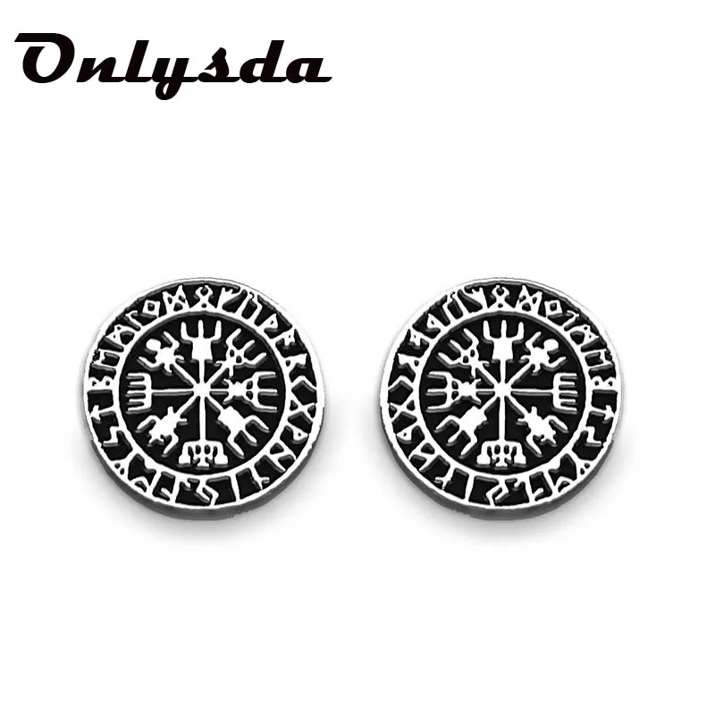 

Onlysda symbol Stud Round earring Lucky charm Viking Amulet Hammer Of Thor Mjolnir jewelry for man women ES130