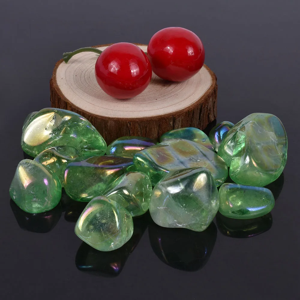 

Natural Quartz Electroplating Green Gravel Crystal Colorful Angel Aura Breakstone Minerals Healing Energy Decoration wholesale
