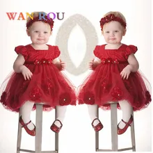 Fashion Kids Baby Girl Toddler Infant Casual Cute Red Floral Princess Headband+Dress 2-6 Girls Dresses Children Clothing Sets