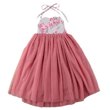 Милые гипюр экран печати кружева принцесса Дети Девочка Цветочный принт слинг принцессы без рукавов платье из гренадина одежда F4