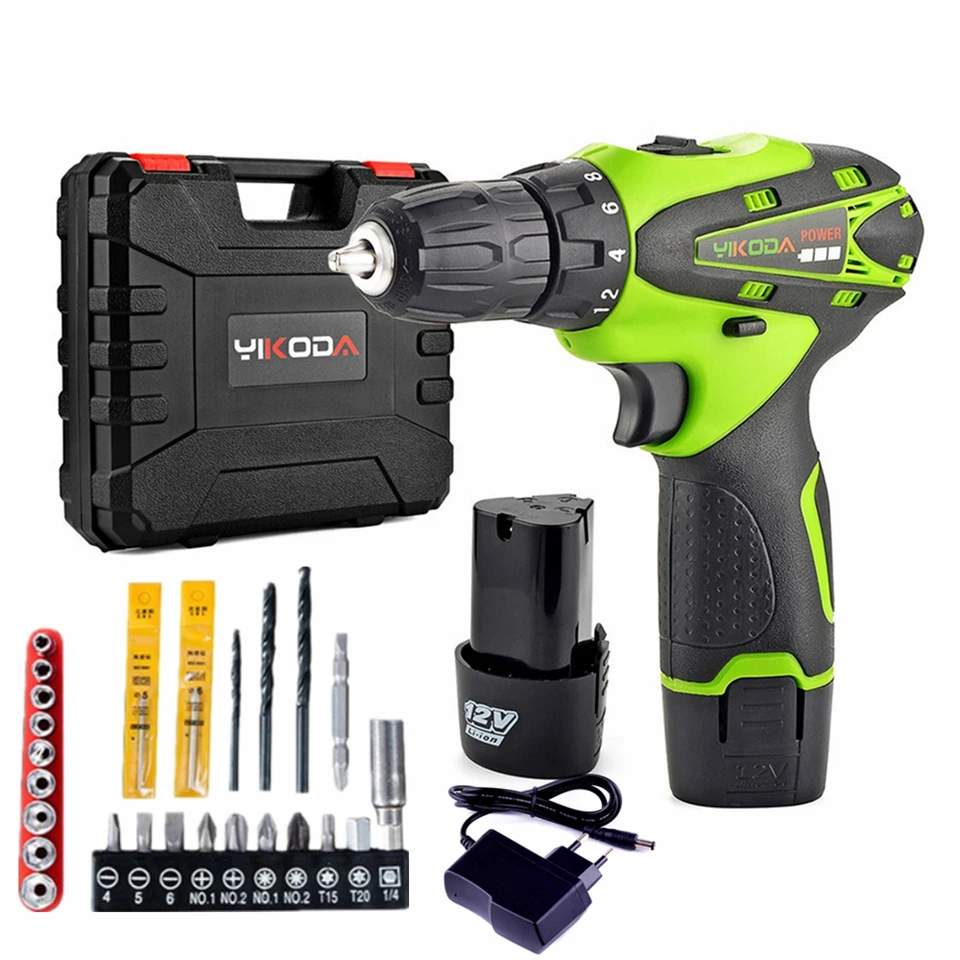 

12v Hand Cordless Screwdriver Rechargeable Drill Mini Electric Drill Two Lithium Battery Tools Plastic Case Accessory