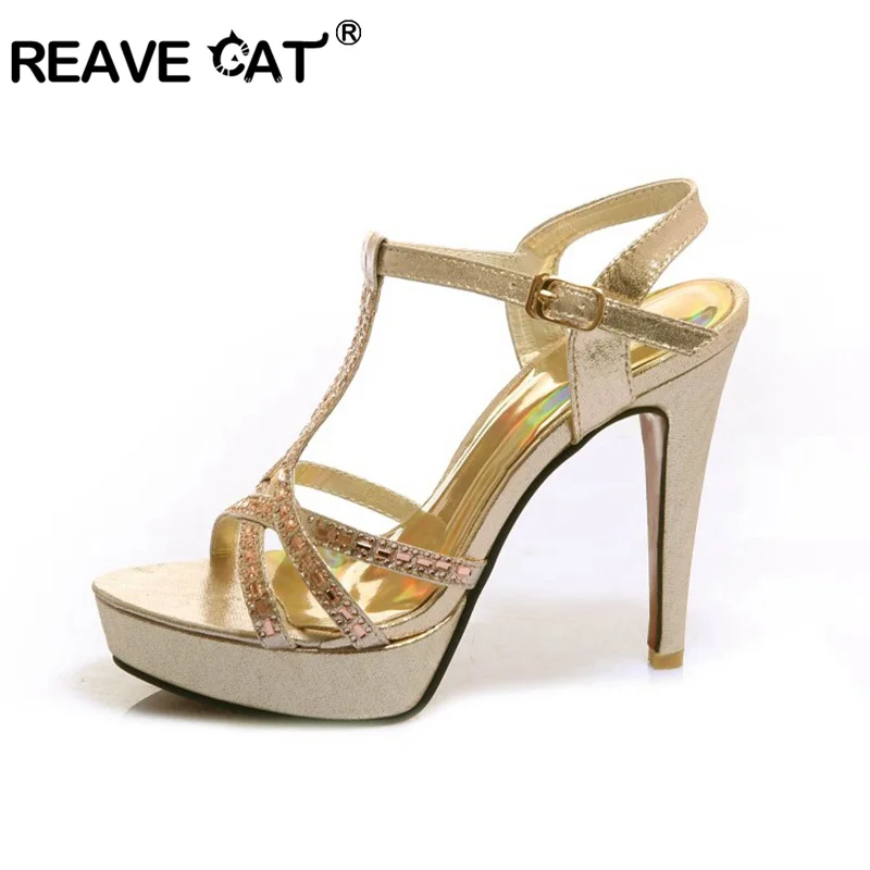 Женские туфли на высоком каблуке REAVE CAT свадебные с блестками и ремешком