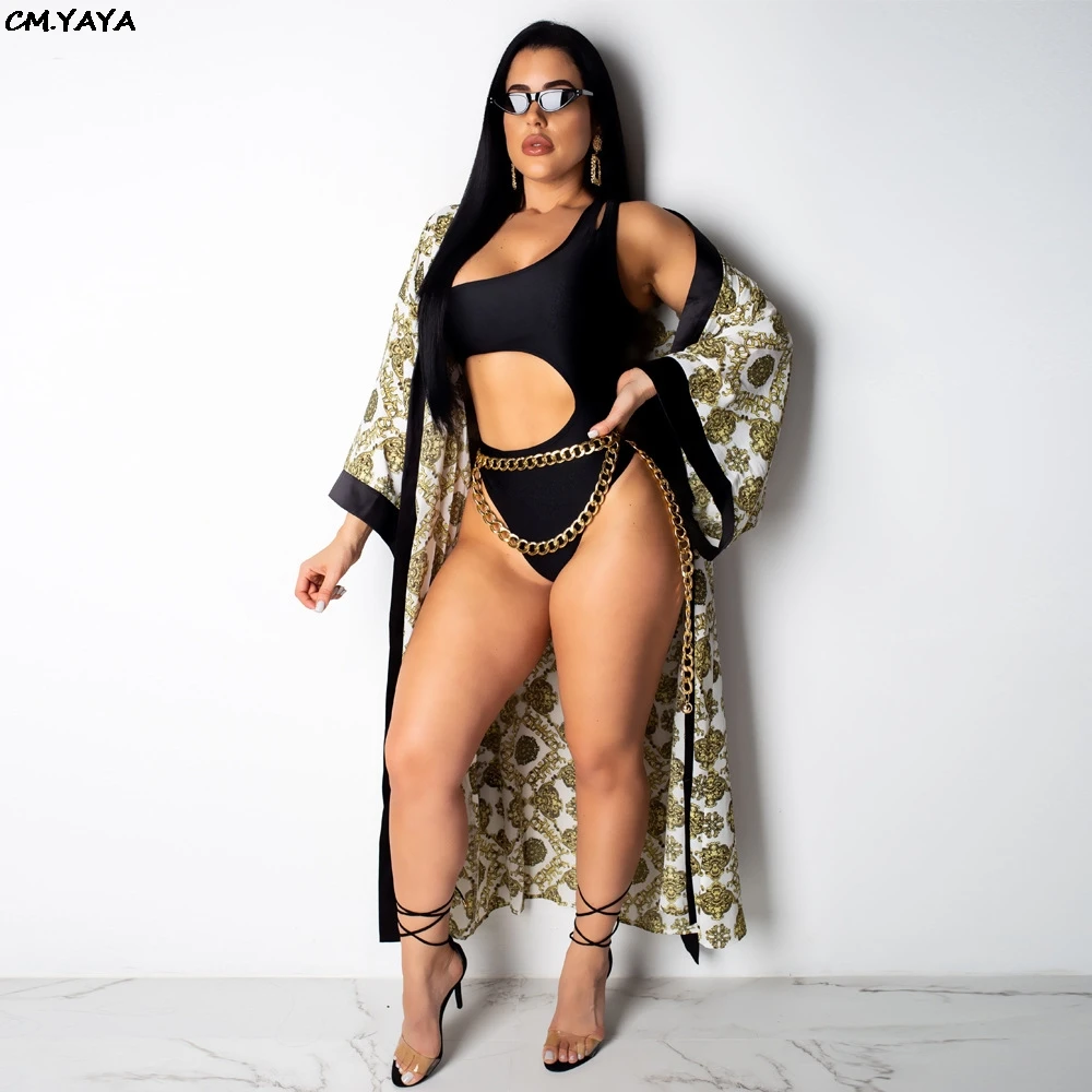 

2019 new women summer paisley print long sleeve X-long clock cut out one shoulder bodysuit 2pcs suit set outfit B9156