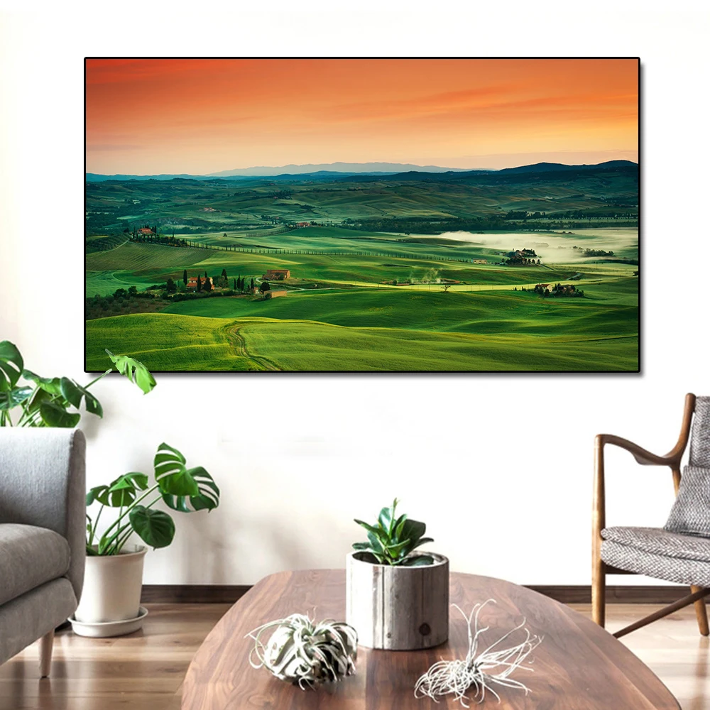 

Big Size HD Landscape Canvas Painting Picture on The Wall Italy Village Green Lawn for Living Room Decoration Pictures No Frame