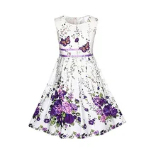 Летнее платье высокого качества для девочек, платья без рукавов с цветочным принтом и бабочками для девочек, детская одежда, повседневное детское платье для девочек