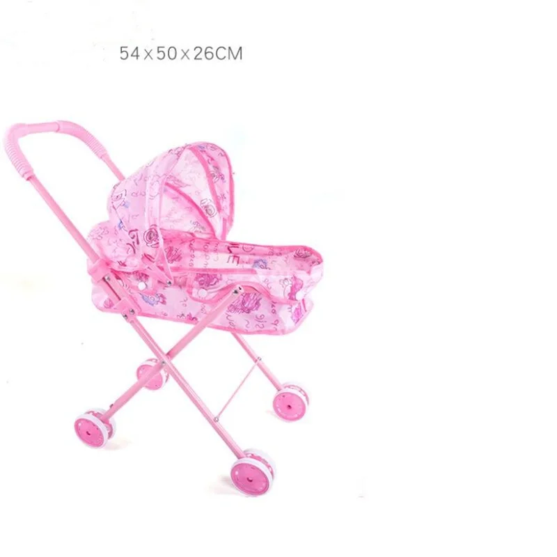 55 cm baby doll trolley Large iron cart toy and 20cm baby doll birthday present Playhouse toy baby gift Doll accessories - Color: pink