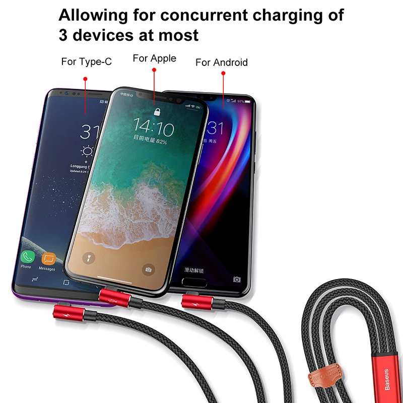 Baseus 3 في 1 المصغّر usb نوع C كابل ل USB-C الهاتف المحمول نوع-C كابل لسامسونج غالاكسي S9 s8 زائد كابل الشاحن ل فون