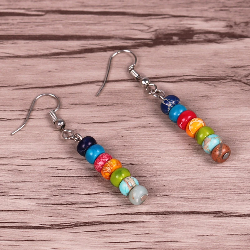 

Chakra Earrings Natural Emperor Stone Earrings Colorful Yoga Earrings Energy Healing reiki Jewelry meditation Earrings
