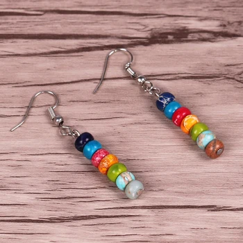 Chakra Earrings Natural Emperor Stone Earrings Colorful Yoga Earrings Energy Healing reiki Jewelry meditation Earrings