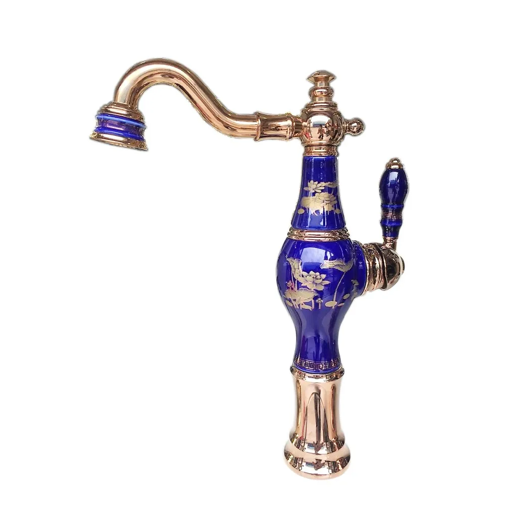 Brass and Jade Basin Sink Faucet Deck Mounted Bathroom Water Tap