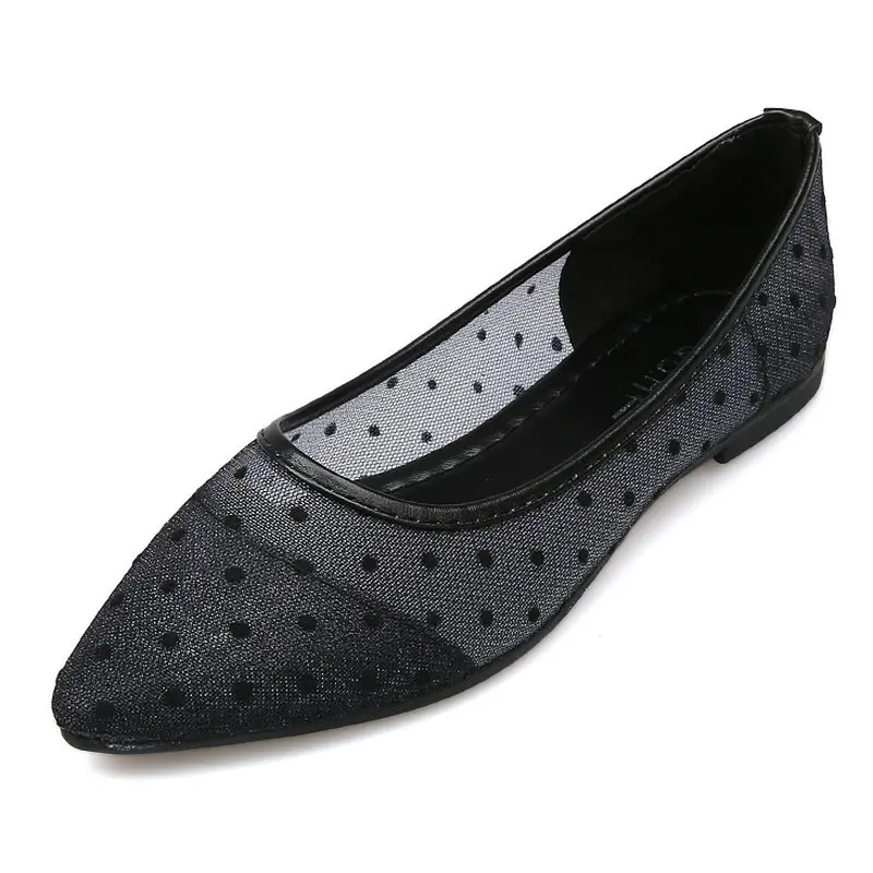 2018 New Female Summer Mesh Flats Shoes Women Polka Dot Pointed Toes