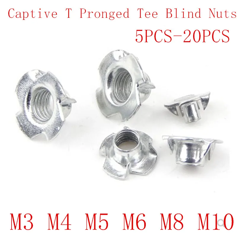 

5-50PCS M3 M4 M5 M6 M8 M10 Metric Zinc Plated Carbon Steel T Nuts 4 Prongs Knock In Wood Captive Nut Insert Nut