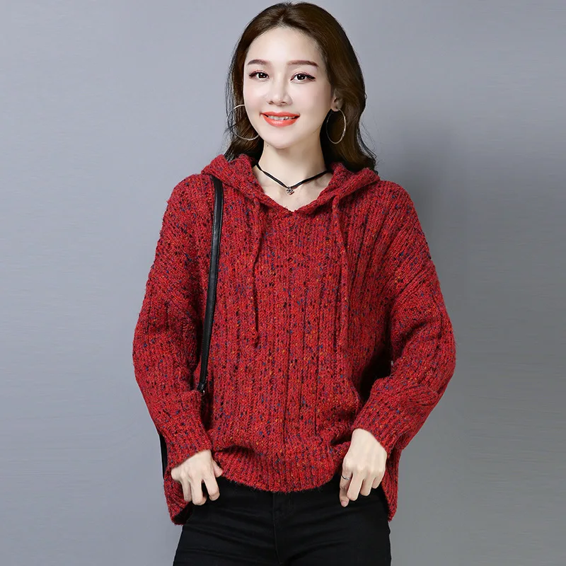 Women Oversized Knitted Sweater Jumper Hooded Female Cropped Top 2018 Winter Harajuku Solid Loose Thick Warm Pullover Sweater