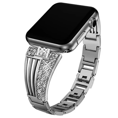 Для Apple Watch, ремешок из сплава для женщин, зубчатый бриллиант, для Apple, умные часы серии 4, 3, 2, 1, для I Watch, полосы 38, 40 мм, 42 мм, 44 мм - Цвет: Черный