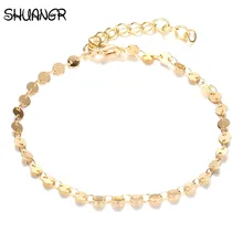 Shuangr золотого цвета в стиле ретро ножные браслеты с подвесками в форме монет для Для женщин Винтаж Йога Пляжные ботильоны браслет из блесток сандалии обувь для невест на босу ногу подарки